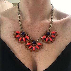 J. Crew Orange + Blue Gem Fan Necklace